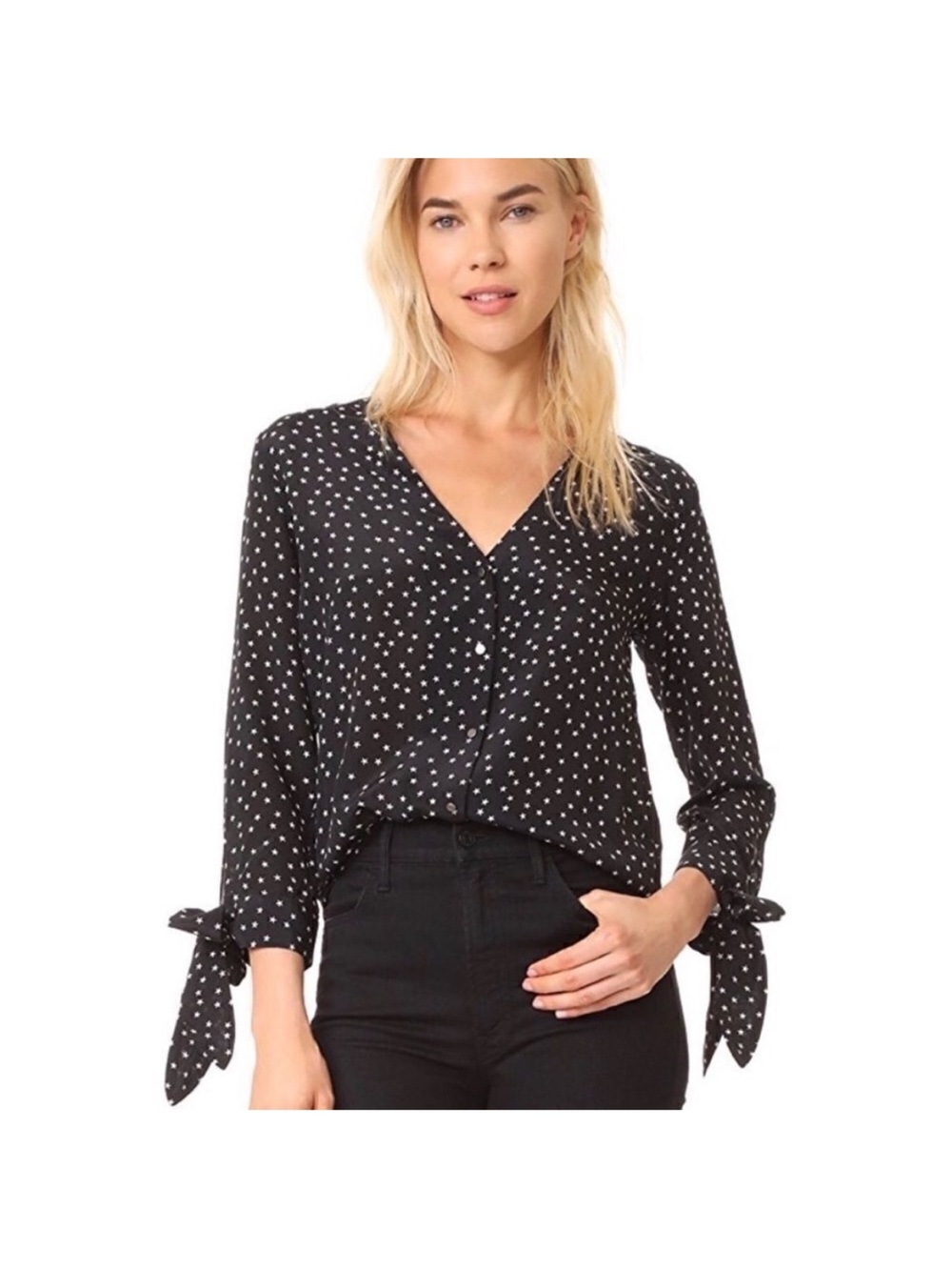 Madewell 100% Silk Star Scatter Tie-Sleeve Top